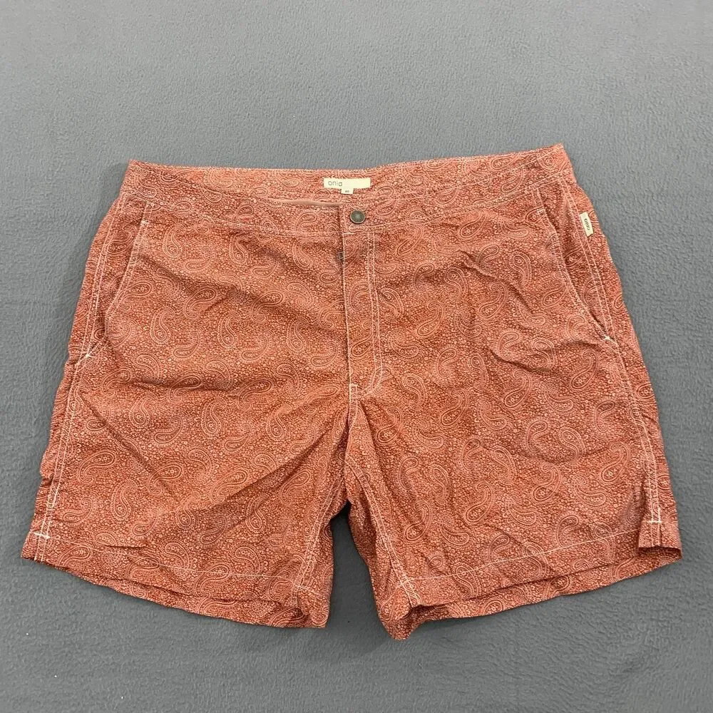 Onia Mens The Calder Board Shorts Swim Trunks Mens Size 40 Paisley Print Lined